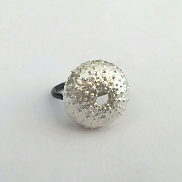 White Urchin Ring-Δαχτυλίδι Αχινός Από Πλατινωμένο Ασήμι 925 - statement, καλοκαιρινό, ασήμι 925, χειροποίητα, θάλασσα, αχινός