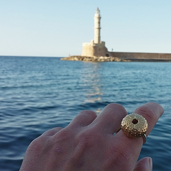 Gold Urchin Ring-Δαχτυλίδι Αχινός Από Επιχρυσωμένο Ασήμι 925 - καλοκαιρινό, καλοκαίρι, κοχύλι, θάλασσα, αχινός - 3