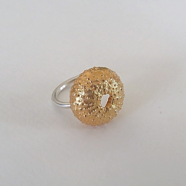 Gold Urchin Ring-Δαχτυλίδι Αχινός Από Επιχρυσωμένο Ασήμι 925 - καλοκαιρινό, καλοκαίρι, κοχύλι, θάλασσα, αχινός