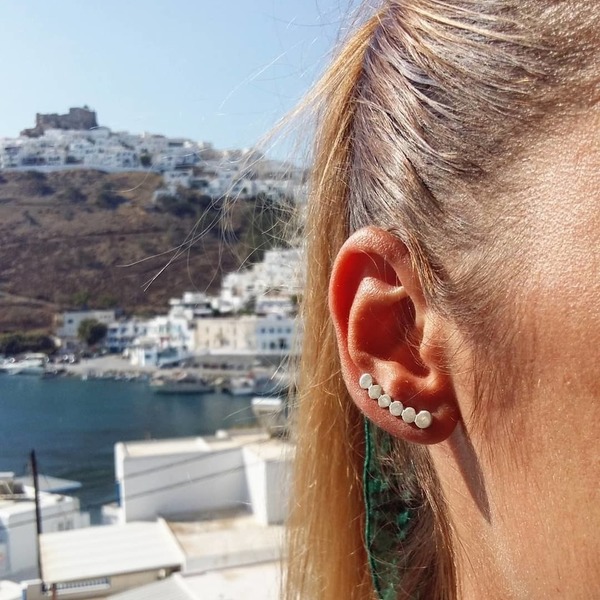 _rocks earring - χειροποίητο σκουλαρίκι ear climbers - chic, καλοκαιρινό, μοντέρνο, επιχρυσωμένα, ορείχαλκος, στρογγυλό, επάργυρα, σκουλαρίκια, γεωμετρικά σχέδια, χειροποίητα, summer, minimal, μικρά, boho, rock, φθηνά - 2