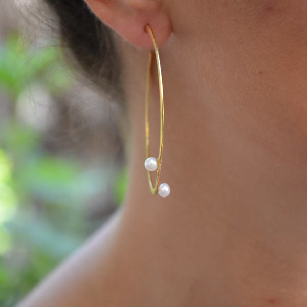 ''Water Pearls'' earrings - chic, μαργαριτάρι, επιχρυσωμένα, αλπακάς, χειροποίητα - 5