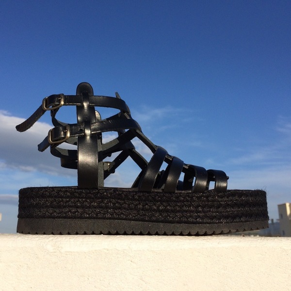 Μαύρα gladiator platform with black rope - δέρμα, δέρμα, σανδάλια, χειροποίητα, μαύρα, αρχαιοελληνικό, gladiator - 2
