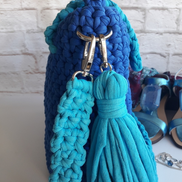 Μπλε πλεκτή ΤΟΤΕ τσάντα - ώμου, δώρο, crochet, βελονάκι, πλεκτές τσάντες, δώρα για γυναίκες - 4
