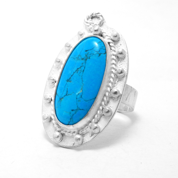 " Blue Howlite " - Χειροποίητο επάργυρο δαχτυλίδι με γαλάζιο Χαολίτη! - statement, ημιπολύτιμες πέτρες, ημιπολύτιμες πέτρες, handmade, βραδυνά, fashion, vintage, ιδιαίτερο, μοναδικό, μοντέρνο, γυναικεία, sexy, χαολίτης, χαολίτης, επάργυρα, επάργυρα, donkey, gothic style, χειροποίητα, romantic, πριγκίπισσα, απαραίτητα καλοκαιρινά αξεσουάρ, must αξεσουάρ, κλασσικά, γυναίκα, unisex, unique, μεγάλα, αυξομειούμενα