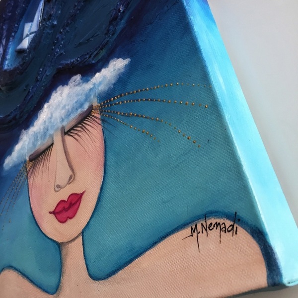 "Μy Peace. I found it." Ζωγραφική σε καμβά με αναγλυφότητα και πήλινα στοιχεία. - πίνακες & κάδρα, δάκρυ, ακρυλικό, πηλός, woman, gift, gift idea, πίνακες ζωγραφικής - 4