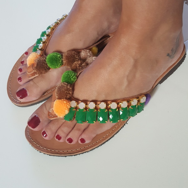 Boho sandals no.39 - πέτρες, boho, φλατ, Black Friday, slides, φθηνά - 2