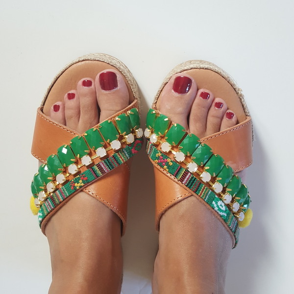 Boho sandals no.39 - στρας, πέτρες, boho, φλατ, Black Friday