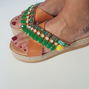 Boho sandals no.39 - στρας, πέτρες, boho, φλατ, Black Friday - 2