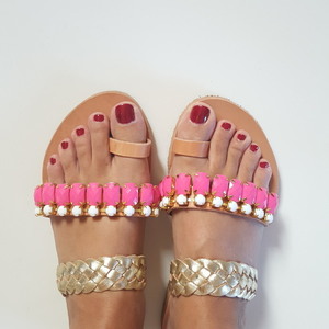 Boho sandals no.39 - στρας, πέτρες, boho, φλατ, Black Friday, slides