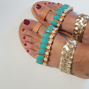 Boho sandals no.38 - στρας, πέτρες, boho, φλατ, Black Friday, slides - 2