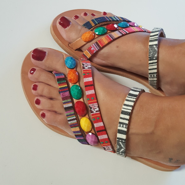 Boho sandals no.38 - πέτρες, boho, φλατ, slides - 2