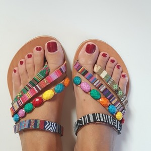 Boho sandals no.39 - πέτρες, boho, φλατ, slides