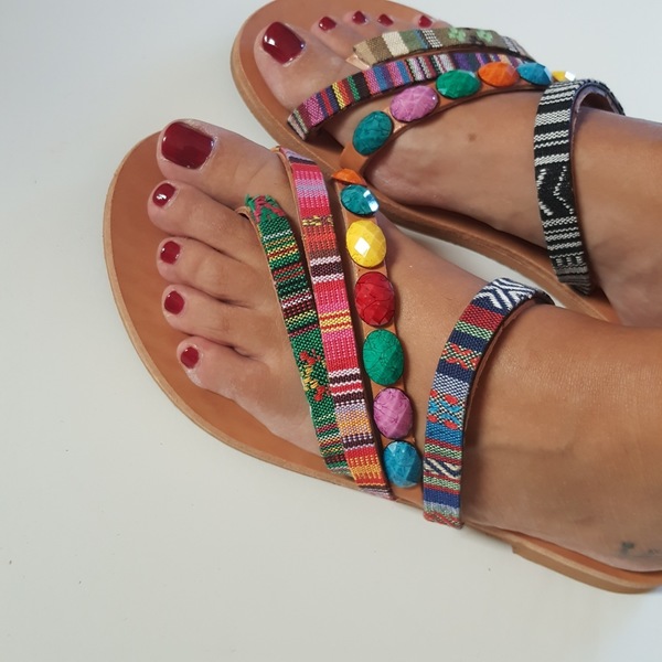 Boho sandals no.39 - πέτρες, boho, φλατ, slides - 2