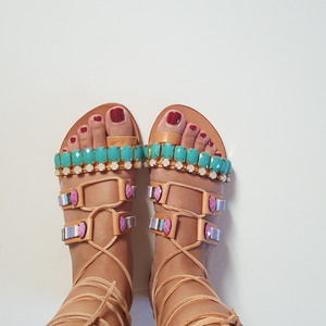 Χειροποιητα σανδαλια Boho sandals no.38 - πέτρες, boho, gladiator, φλατ, Black Friday