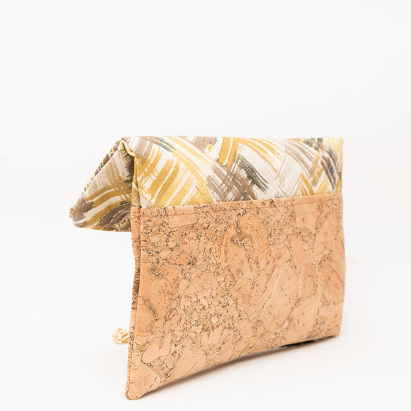 Τσάντα Φάκελος από Φελλό καιΎφασμα "Diphylleia" - βαμβάκι, αλυσίδες, φάκελοι, με φούντες, χιαστί, τσάντα, χειροποίητα, φελλός, μεταλλικά στοιχεία - 3