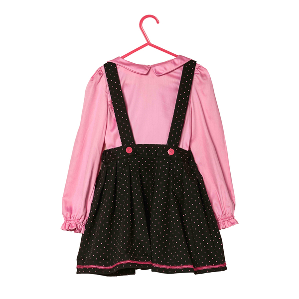 Φούστα με τιράντες σε πουά μαύρο-ροζ ύφασμα με υπέροχες λεπτομέρειες - πουά, δώρα για μωρά, για παιδιά, παιδικά ρούχα