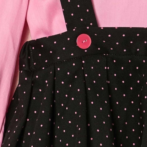 Φούστα με τιράντες σε πουά μαύρο-ροζ ύφασμα με υπέροχες λεπτομέρειες - πουά, δώρα για μωρά, για παιδιά, παιδικά ρούχα - 2