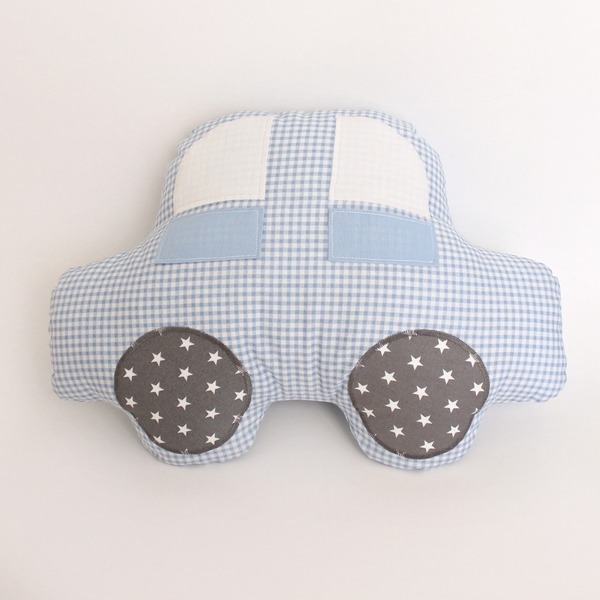 Μαξιλάρι γαλάζιο αυτοκίνητο - βαμβάκι, αγόρι, χειροποίητα, παιδικό δωμάτιο, βρεφικά, αυτοκίνητα, μαξιλάρια
