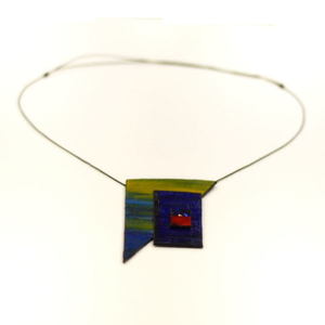 geometric necklace - handmade, μοναδικό, καμβάς, ακρυλικό, γεωμετρικά σχέδια, χειροποίητα