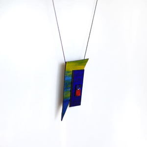 geometric necklace - handmade, μοναδικό, καμβάς, ακρυλικό, γεωμετρικά σχέδια, χειροποίητα - 2