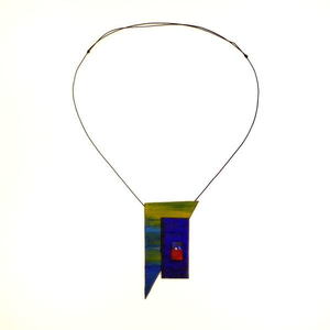 geometric necklace - handmade, μοναδικό, καμβάς, ακρυλικό, γεωμετρικά σχέδια, χειροποίητα - 4