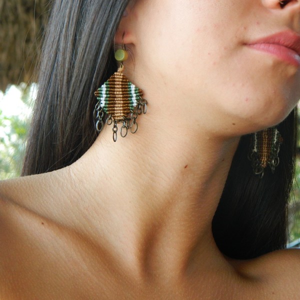 Pocahontas -- Macrame earrings - handmade, γυναικεία, δώρο, μακραμέ, κορδόνια, σκουλαρίκια, χειροποίητα, boho - 4