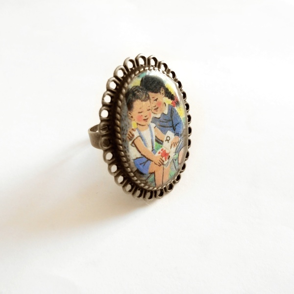 Vintage δαχτυλίδι -Το αλφαβητάρι της ζωής- - statement, vintage, γυαλί, μοναδικό, δώρο, σχολικό, δαχτυλίδι, για όλες τις ώρες, romantic, γυναίκα, μεγάλα, αυξομειούμενα, φθηνά - 3