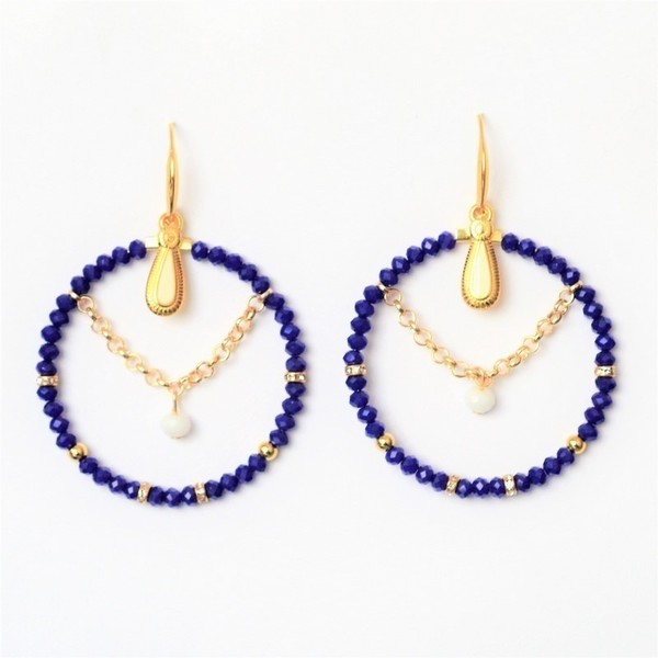 Σκουλαρίκια rings Blue / Gold S3288 - αλυσίδες, σκουλαρίκια, χειροποίητα σκουλαρίκια με πέρλε, κρίκοι, χάντρες, μεγάλα