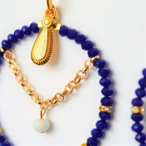 Σκουλαρίκια rings Blue / Gold S3288 - αλυσίδες, σκουλαρίκια, χειροποίητα σκουλαρίκια με πέρλε, κρίκοι, χάντρες, μεγάλα - 2
