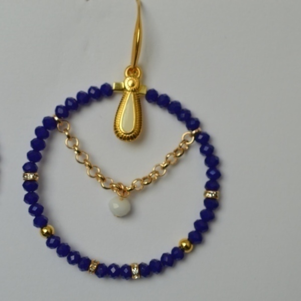 Σκουλαρίκια rings Blue / Gold S3288 - αλυσίδες, σκουλαρίκια, χειροποίητα σκουλαρίκια με πέρλε, κρίκοι, χάντρες, μεγάλα - 3