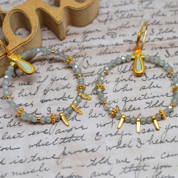 Σκουλαρίκια rings Grey / Gold S3290 - σκουλαρίκια, χειροποίητα σκουλαρίκια με πέρλε, κρίκοι, πέτρες, faux bijoux - 3