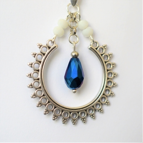 Σκουλαρίκια ethnic Blue ιριδίζον / White alabaster S3299 - αστέρι, ήλιος, σκουλαρίκια, χειροποίητα σκουλαρίκια με πέρλε, πέτρες, χάντρες - 2