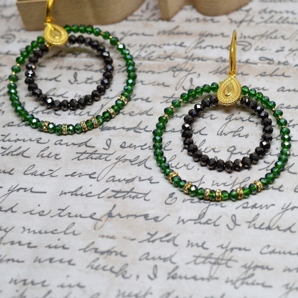Σκουλαρίκια rings / Green / crystal metallic S3303 - κρύσταλλα, χειροποίητα σκουλαρίκια με πέρλε, πέτρες, χάντρες, ethnic, κρεμαστά, μεγάλα, έλληνες σχεδιαστές - 3