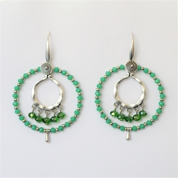 Σκουλαρίκια rings / Green / Green opal S3306 - σκουλαρίκια, χειροποίητα, χειροποίητα σκουλαρίκια με πέρλε, πέτρες, χάντρες, οπάλιο, μεταλλικά στοιχεία