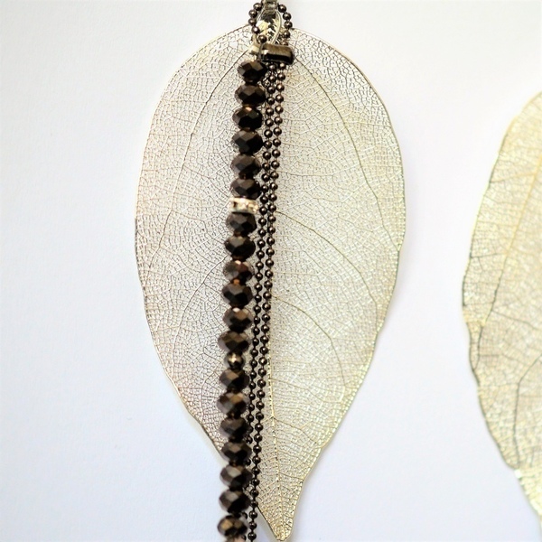 Σκουλαρίκια leaves / Black metallic S3329 - χειροποίητα, χειροποίητα σκουλαρίκια με πέρλε, χάντρες, φύλλο, φύλλο, έλληνες σχεδιαστές - 3