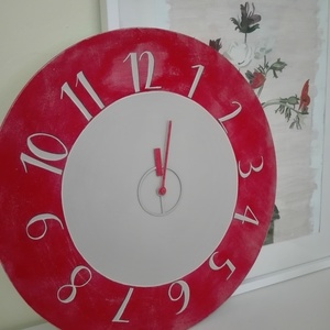 Ξύλινο ρολόι τοίχου "Red O' Clock" - ξύλο, ρολόι, mdf, διακόσμηση, τοίχου, ακρυλικό, δώρα γάμου, ξύλινο, πρωτότυπα δώρα, ξύλινα διακοσμητικά, ρολόγια - 2