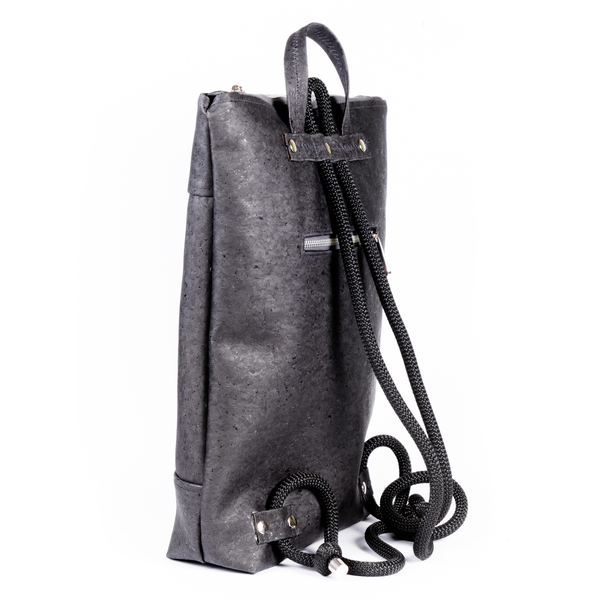 Τσάντα από Φελλό και Ύφασμα " Black and Gray Multibag " - ύφασμα, μοναδικό, πλάτης, σακίδια πλάτης, κορδόνια, χειροποίητα, αξεσουάρ, must αξεσουάρ, unique, φελλός, μεταλλικά στοιχεία - 2