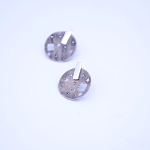 ''Minimal'' stud earrings with geometric touches - ασήμι 925, γεωμετρικά σχέδια, χειροποίητα, minimal