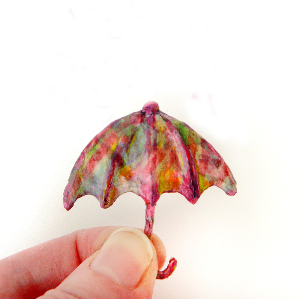 Παπιέ μασέ καρφίτσα "ομπρέλα" - μοναδικό, γυναικεία, σύρμα, χαρτί, ακρυλικό, χειροποίητα, γυναίκα, φθινόπωρο, χειμώνας, δώρα για γυναίκες