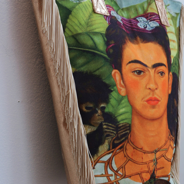 leather bag Frida Kahlo - δέρμα, δέρμα, ύφασμα, γυναικεία, χειροποίητα, κρόσσια, frida kahlo - 2