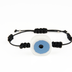 Βραχιόλι λευκό κύκλος μπλε μάτι από Ελληνικό μάρμαρο Θάσου - ημιπολύτιμες πέτρες, μοντέρνο, μακραμέ, κορδόνια, χειροποίητα, μάτι, minimal, unisex, evil eye, accessories, gift idea, αυξομειούμενα, δώρα για γυναίκες