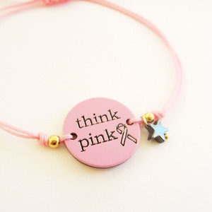 "Think Pink" βραχιόλι για την εκστρατεία κατά του καρκίνου του μαστού - ημιπολύτιμες πέτρες, ροζ, chic, charms, ιδιαίτερο, μοναδικό, μοντέρνο, γυναικεία, στρογγυλό, κορίτσι, αστέρι, δώρο, αιματίτης, αιματίτης, κορδόνια, γεωμετρικά σχέδια, χειροποίητα, elegant, romantic, δωράκι, minimal, plexi glass, για εκείνη, αυξομειούμενα