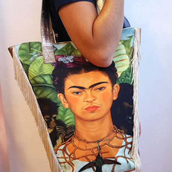 leather bag Frida Kahlo - δέρμα, δέρμα, ύφασμα, γυναικεία, χειροποίητα, κρόσσια, frida kahlo - 5
