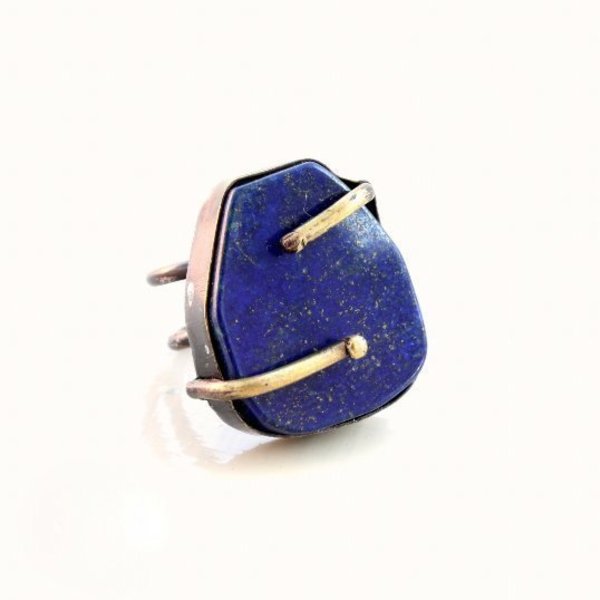 Δαχτυλίδι με μεγάλη πέτρα Λάπις Χρυσόκολλα - μπλε, statement, ημιπολύτιμες πέτρες, ορείχαλκος, χαλκός, δαχτυλίδι, boho, επέτειος, μεγάλα