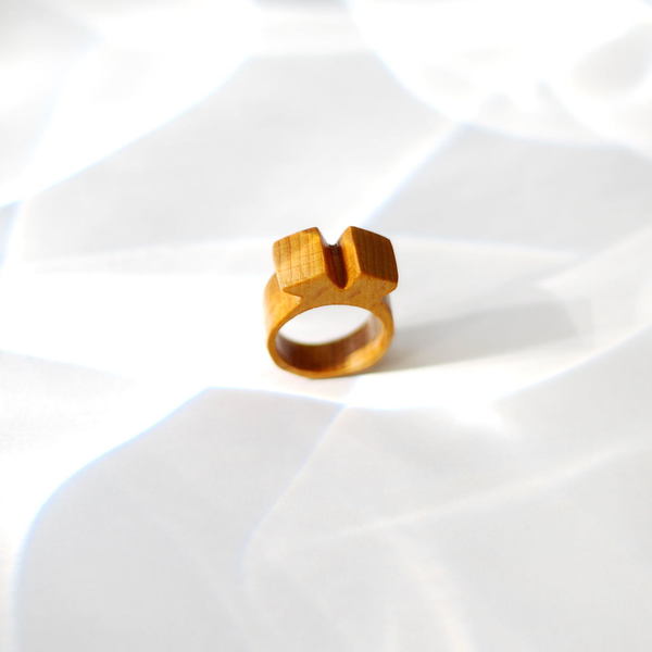 geometric wood ring - statement, ξύλο, ξύλο, μοναδικό, γεωμετρικά σχέδια, χειροποίητα, minimal, σταθερά - 5