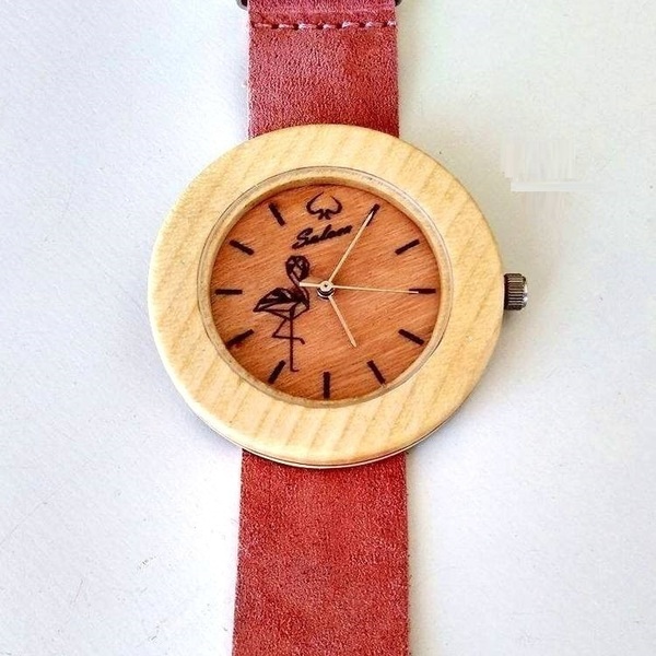 “Οres” – Auxo [Αυξώ] | Handmade wooden watch - δέρμα, handmade, ξύλο, ρολόι, χειροποίητα, αξεσουάρ, ξύλινο, απόλυτο αξεσουάρ, unique, flamingos