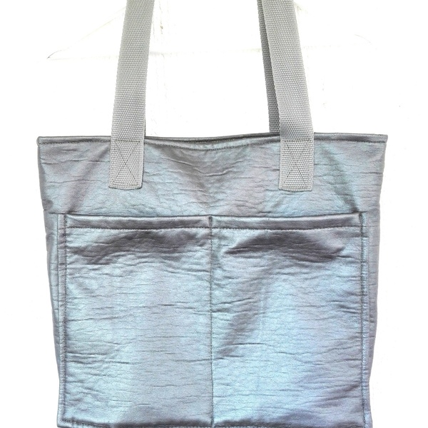 Shopping bag γκρι δερματίνη - fashion, ώμου, μεγάλες, αξεσουάρ, minimal, δερματίνη, δερματίνη, ελαφρύ, φθηνές
