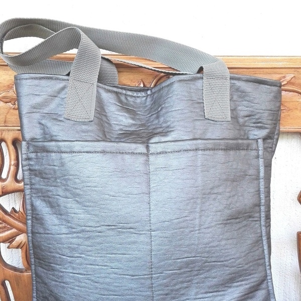 Shopping bag γκρι δερματίνη - fashion, ώμου, μεγάλες, αξεσουάρ, minimal, δερματίνη, δερματίνη, ελαφρύ, φθηνές - 4