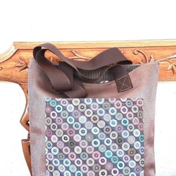 Shopping bag μπρονζε υφασμάτινη - ύφασμα, ύφασμα, ώμου, αξεσουάρ - 5