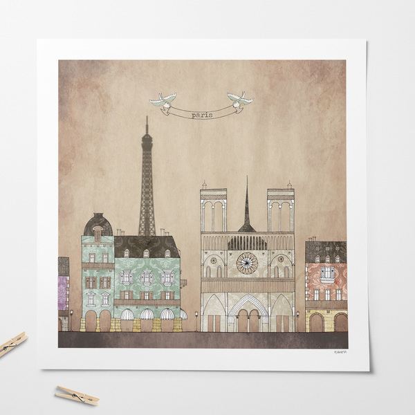 Αφίσα "Paris" 29x29 cm - εκτύπωση, ζωγραφισμένα στο χέρι, χαρτί, δώρο, αφίσες, είδη διακόσμησης - 2